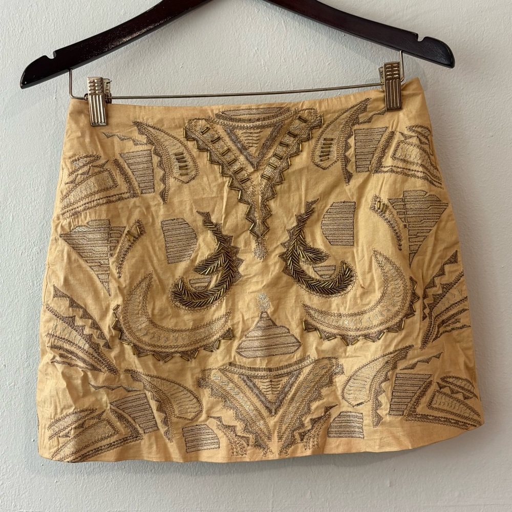 Verry Embroidered Mini Skirt • Gold/Beige Statement Piece